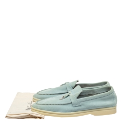 Pre Owned Loro Piana Blue Suede Summer Charms Walk Slip On Loafers Size 39