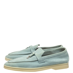 Pre Owned Loro Piana Blue Suede Summer Charms Walk Slip On Loafers Size 39