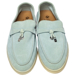 Pre Owned Loro Piana Blue Suede Summer Charms Walk Slip On Loafers Size 39
