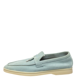 Pre Owned Loro Piana Blue Suede Summer Charms Walk Slip On Loafers Size 39