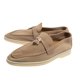 Pre Owned Loro Piana Beige Suede Summer Charms Walk Moccasins Size 40