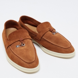 Pre Owned Loro Piana Brown Suede Summer Charms Walk Loafers Size 38