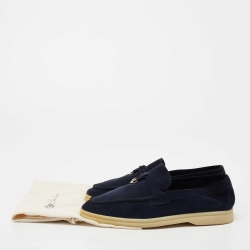 Pre Owned Loro Piana Navy Blue Suede Summer Charms Walk Loafers Size 39