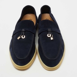 Pre Owned Loro Piana Navy Blue Suede Summer Charms Walk Loafers Size 39