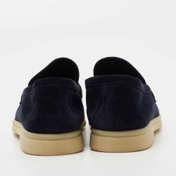 Pre Owned Loro Piana Navy Blue Suede Summer Charms Walk Loafers Size 39