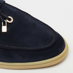 Pre Owned Loro Piana Navy Blue Suede Summer Charms Walk Loafers Size 39