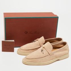 Pre Owned Loro Piana Beige Suede Summer Charms Slip on Loafers Size 37.5