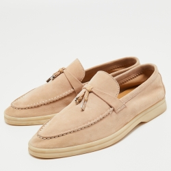 Pre Owned Loro Piana Beige Suede Summer Charms Slip on Loafers Size 37.5