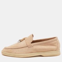 Pre Owned Loro Piana Beige Suede Summer Charms Slip on Loafers Size 37.5