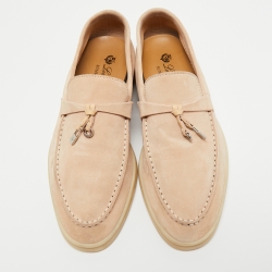 Pre Owned Loro Piana Beige Suede Summer Charms Slip on Loafers Size 37.5