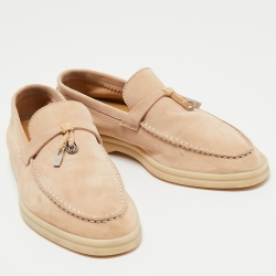 Pre Owned Loro Piana Beige Suede Summer Charms Slip on Loafers Size 37.5