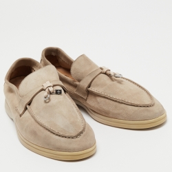 Pre Owned Loro Piana Beige Suede Summer Charms Walk Loafers Size 40