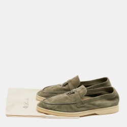 Pre Owned Loro Piana Grey Suede Summer Charms Walk Loafers Size 38