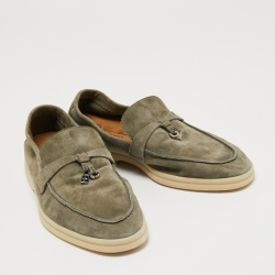 Pre Owned Loro Piana Grey Suede Summer Charms Walk Loafers Size 38