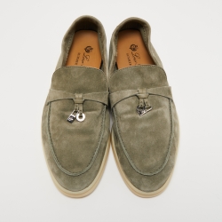 Pre Owned Loro Piana Grey Suede Summer Charms Walk Loafers Size 38