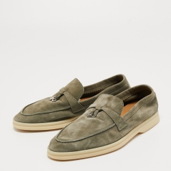 Pre Owned Loro Piana Grey Suede Summer Charms Walk Loafers Size 38