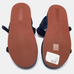 Pre Owned Loro Piana Navy Blue Suede and Leather Waikiki Flat Sandals Size 38