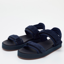 Pre Owned Loro Piana Navy Blue Suede and Leather Waikiki Flat Sandals Size 38