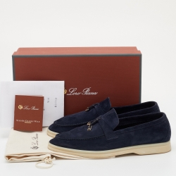 Pre Owned Loro Piana Navy Blue Suede Summer Charms Walk Loafers Size 38