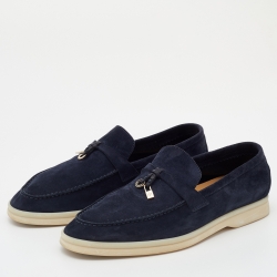 Pre Owned Loro Piana Navy Blue Suede Summer Charms Walk Loafers Size 38