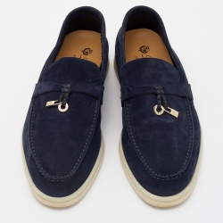 Pre Owned Loro Piana Navy Blue Suede Summer Charms Walk Loafers Size 38