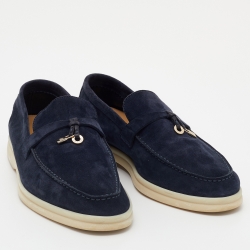 Pre Owned Loro Piana Navy Blue Suede Summer Charms Walk Loafers Size 38