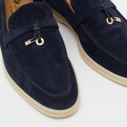 Pre Owned Loro Piana Navy Blue Suede Summer Charms Walk Loafers Size 38