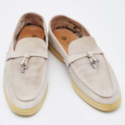 Pre Owned Loro Piana Light Grey Suede Summer Charms Walk Loafers  Size 37