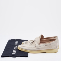 Pre Owned Loro Piana Light Grey Suede Summer Charms Walk Loafers  Size 37