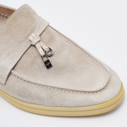 Pre Owned Loro Piana Light Grey Suede Summer Charms Walk Loafers  Size 37