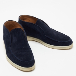 Pre Owned Loro Piana Navy Blue Suede Open Walk Ankle Boots Size 36