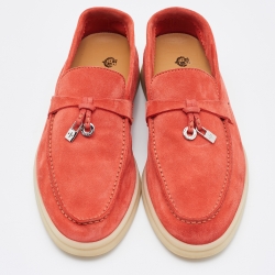 Pre Owned Loro Piana Orange Nubuck Leather Summer Charms Walk Loafers Size 35