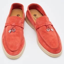 Pre Owned Loro Piana Orange Nubuck Leather Summer Charms Walk Loafers Size 35