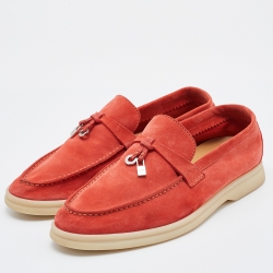Pre Owned Loro Piana Orange Nubuck Leather Summer Charms Walk Loafers Size 35