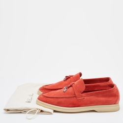 Pre Owned Loro Piana Orange Nubuck Leather Summer Charms Walk Loafers Size 35