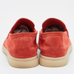 Pre Owned Loro Piana Orange Nubuck Leather Summer Charms Walk Loafers Size 35