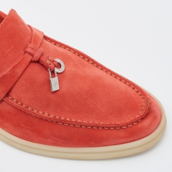 Pre Owned Loro Piana Orange Nubuck Leather Summer Charms Walk Loafers Size 35