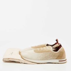 Loro Piana White/Beige Knit Fabric 360 Flexy Walker Sneakers Size 41 