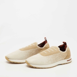 Loro Piana White/Beige Knit Fabric 360 Flexy Walker Sneakers Size 41 