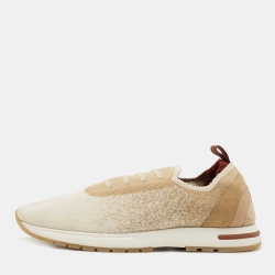 Loro Piana White/Beige Knit Fabric 360 Flexy Walker Sneakers Size 41 