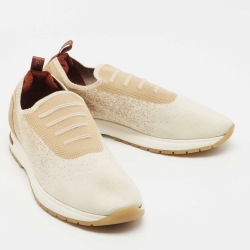Loro Piana White/Beige Knit Fabric 360 Flexy Walker Sneakers Size 41 