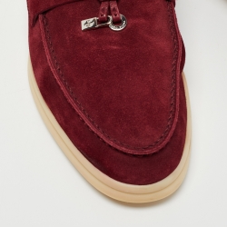 Pre Owned Loro Piana Burgundy Suede Summer Charms Loafers Size 38