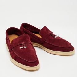 Pre Owned Loro Piana Burgundy Suede Summer Charms Loafers Size 38