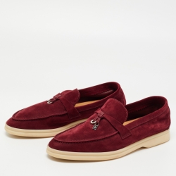 Pre Owned Loro Piana Burgundy Suede Summer Charms Loafers Size 38