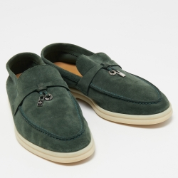 Pre Owned Loro Piana Green Suede Summer Charms Walk Loafers Size 38