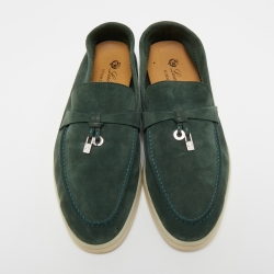 Pre Owned Loro Piana Green Suede Summer Charms Walk Loafers Size 38