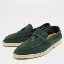 Pre Owned Loro Piana Green Suede Summer Charms Walk Loafers Size 38