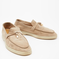 Pre Owned Loro Piana Beige Nubuck Leather Summer Charms Walk Slip On Loafers Size 36.5