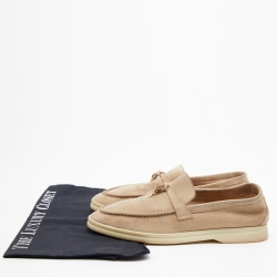 Pre Owned Loro Piana Beige Nubuck Leather Summer Charms Walk Slip On Loafers Size 36.5