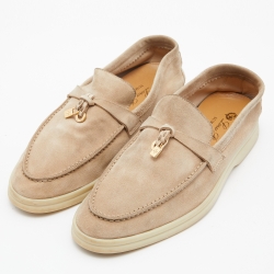 Pre Owned Loro Piana Beige Nubuck Leather Summer Charms Walk Slip On Loafers Size 36.5